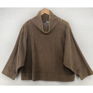 IRKA Top Womens 8 Wide Wale Corduroy Boxy Oversized Cowl Lagenlook Brown VTG